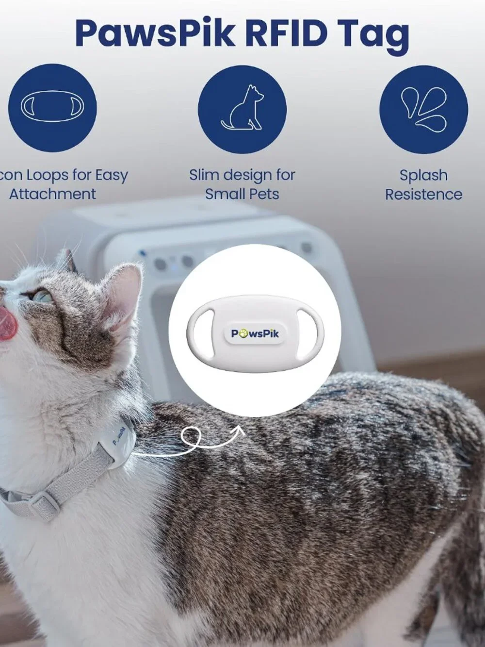 PAWSPIK Official RFID Microchip Feeder Collar Tags, Sealed, Set of 2, White